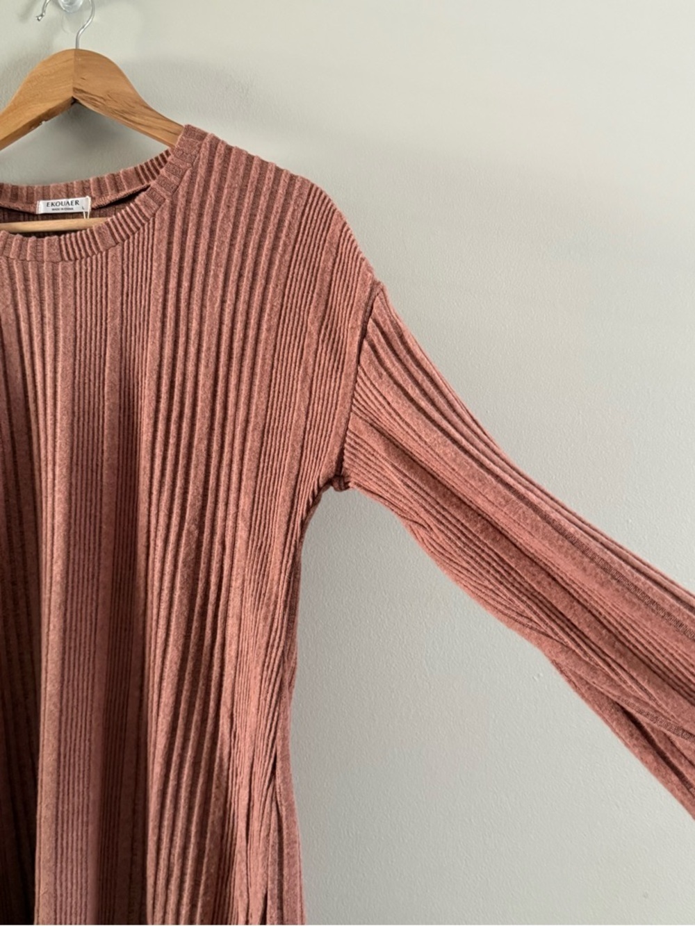 Ribbed Long Sleeve V-Neck Dress in Dusty Rose - Picture 6 of 11